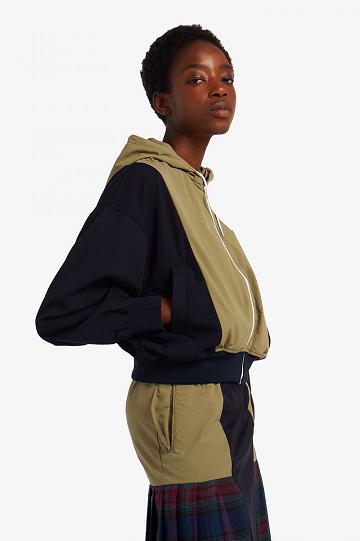 Olive Fred Perry Woven Hooded Track Women's Jackets | PH 1918JPQJ